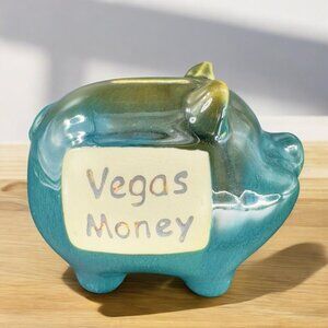 Tumbleweed Pottery Vegas Money Piggy Bank Container Pig Shaped W Label Ceramic